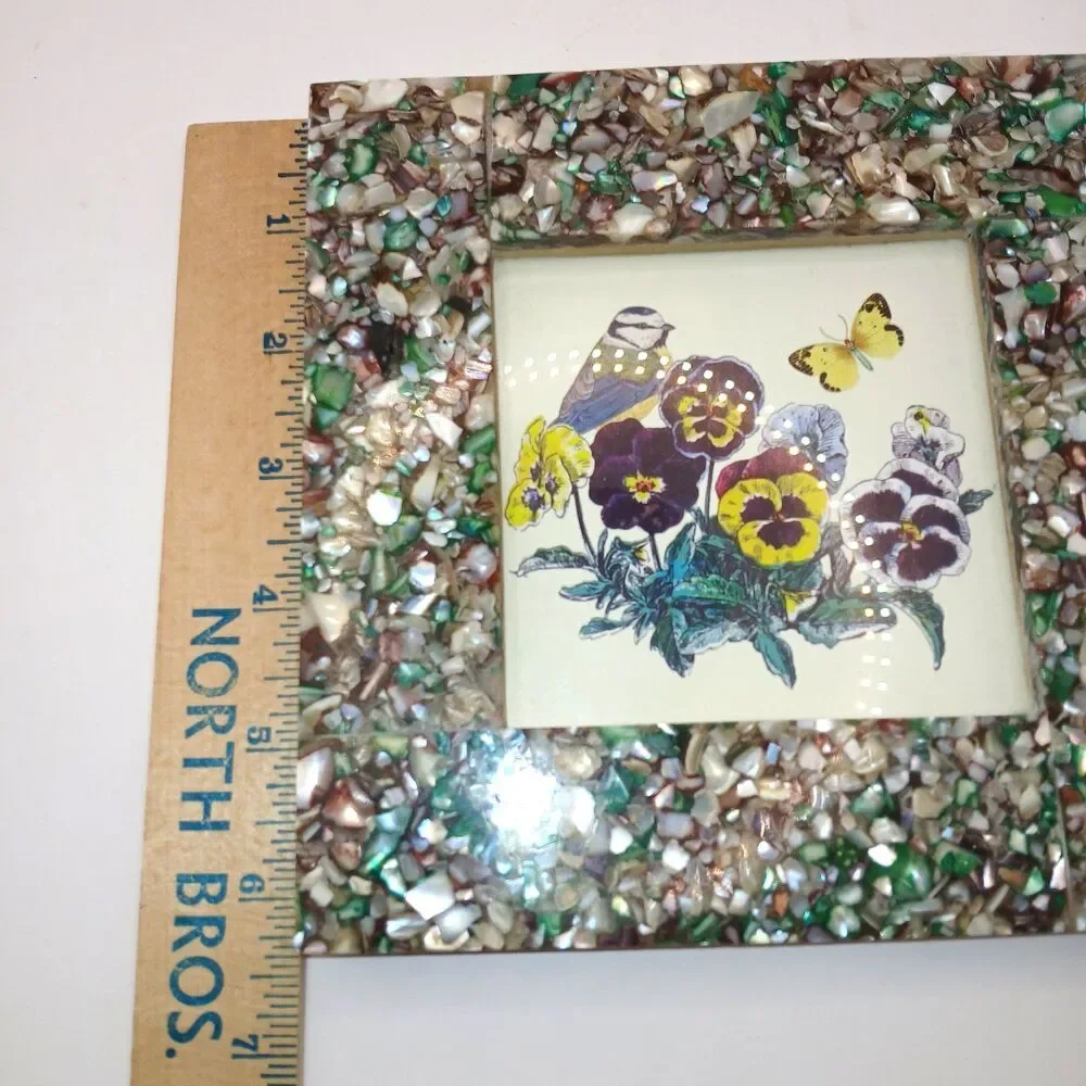 Mother of Pearl Picture Frame Shell Mosaic Photo Frame or Wall Art Bird & Flower